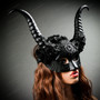 Evil Witch Gothic Horn Lace Women Mask - Black