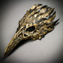Raven Skull Bird Nose Feather Masquerade Mask - Black Gold