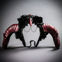 Gothic Demon Raven Skull Large Horn & Rose Headband - Black Red