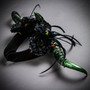 Gothic Demon Long Horn with Flower Head Piece - Black Green