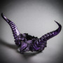 Gothic Demon Long Horn with Lace Head Piece - Black Purple