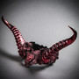 Gothic Demon Long Horn with Lace Head Piece - Black Red