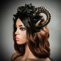 Gothic Demon Horn Black Rose Headband - Gold