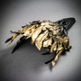 Raven Skull Bird Nose with Gold Feather Masquerade Mask - Black