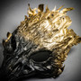 Raven Skull Bird Nose with Gold Feather Masquerade Mask - Black