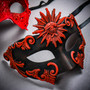 Red Roman Greek Emperor & Side Peacock Feather Lace Couple Masquerade Masks