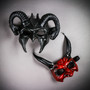 Devil Ram Horns Black with Bloody Red Goblin Devil Long Horns Halloween Masquerade Couple Masks