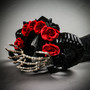 Gothic Red Floral Rose with Laces and Skeleton Hand Headband - Black