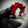 Gothic Red Floral Rose with Laces and Skeleton Hand Headband - Black