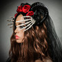 Gothic Red Floral Rose with Laces and Skeleton Hand Headband - Black