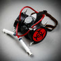 Steampunk Spikes Respirator Red Hazard Cosplay Gas Mask with Syringe - Black