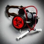 Steampunk Spikes Respirator Red Hazard Cosplay Gas Mask with Syringe - Black