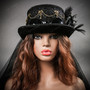 Steampunk Halloween Laces Feather Top Hat with Black Goggles - Black