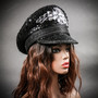 Steampunk Burning Man Captain Hat with Silver Rhinestones - Black