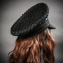 Steampunk Burning Man Captain Hat with Silver Rhinestones - Black