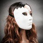 Unpainted Half Face Cracked Phantom Masquerade Mask - White