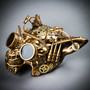 Angry Wolf Steampunk Robotic Goggles Masquerade Mask - Gold