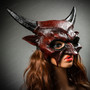 Demon Sharp Black Horn Devil Masquerade Mask - Bloody Red