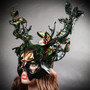 Antler Deer Horn Devil Woodland Forest Halloween Masquerade Mask - Green Gold