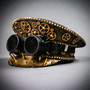 Steampunk Burning Man Spike Black Goggles Captain Hat - Gold