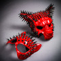 Angry Wolf and Wild Cat Glossy Red Spike Masquerade Party Couple Masks