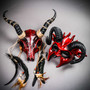 Antelope Animal Skull Impala Horns and Devil Ram Horns Bloody Red Masquerade Party Mask Set