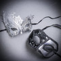 Venetian Classic Silver Black Laces and Swam Laser Cut Masquerade Couple Eye Masks