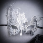 Venetian Classic Silver Black Laces and Swam Laser Cut Masquerade Couple Eye Masks