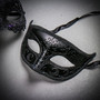 Venetian Classic Black Eye Mask and Laces Side Feather Masquerade Party Couple Masks