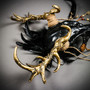 Antelope Devil Gold Deer Horn Skull Ghost Feather Masquerade Mask - Black