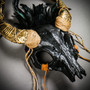 Antelope Devil Gold Horns Animal Skull Ghost Masquerade Mask - Black