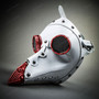 Steampunk Plague Doctor with Goggle Short Bird Beak Mask - White Red