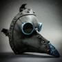 Steampunk Plague Doctor with Goggle Short Bird Beak Mask - Grey Blue