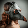 Steampunk Plague Doctor with Goggle Short Bird Beak Mask - Grey Copper