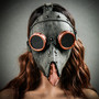 Steampunk Plague Doctor with Goggle Short Bird Beak Mask - Grey Copper