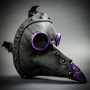 Steampunk Plague Doctor with Goggle Short Bird Beak Mask - Grey Purple