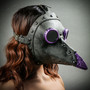 Steampunk Plague Doctor with Goggle Short Bird Beak Mask - Grey Purple