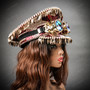 Steampunk Burning Man Captain Hat with Kaleidoscope 3D Goggles & Golden Leaf - Red Gold