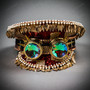 Steampunk Burning Man Captain Hat with Kaleidoscope 3D Goggles & Golden Leaf - Red Gold