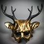 Antler Deer Black Horn Devil Halloween Masquerade Mask - Metallic Gold