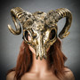 Antelope Devil Ram Horn Skull Ghost Masquerade Mask - Black Gold (Front View)