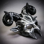 Krampus Ram Demon with Black Horns Devil Halloween Mask - Silver