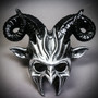 Krampus Ram Demon with Black Horns Devil Halloween Mask - Silver