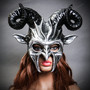 Krampus Ram Demon with Black Horns Devil Halloween Mask - Silver (model)