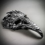 Plague Doctor Raven Curved Long Nose Mask with Feather - Black Silver