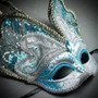 Butterfly Glitter Mardi Gras Party Mask - Blue Silver