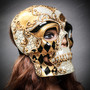 Venetian Mardi Gras Skull Full Face Mask - Black Gold