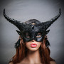 Krampus Horn Lace  Animal Devil Women Mask - Black (with model)