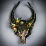 Antelope Devil Horns Animal Skull Woodland Forst Ghost Masquerade Mask - Green Gold