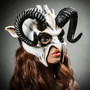 Demon Devil Satan with Black Horns Masquerade Mask - White